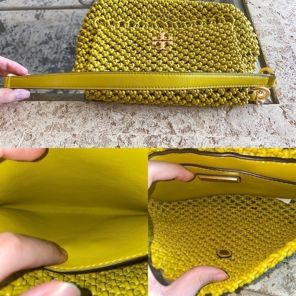 Tory Burch Bag Kira Chevron Macrame Woven Small Shoulder Leather Pear GUC - Picture 10 of 16